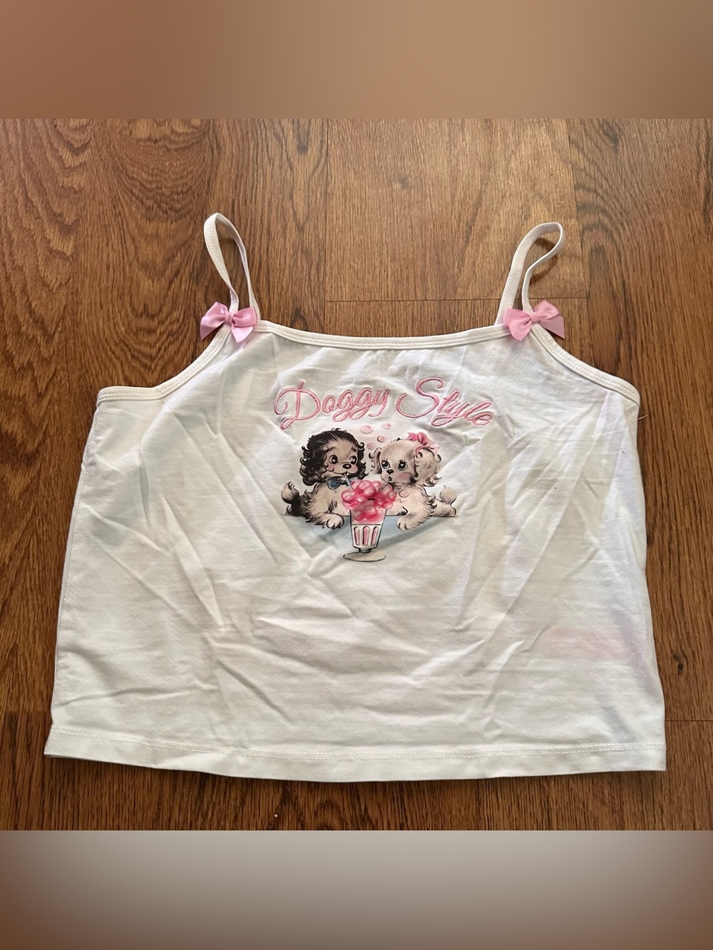Sugar Thrillz White Tank Top with Pink Accents - Doggy Style Graphic large
